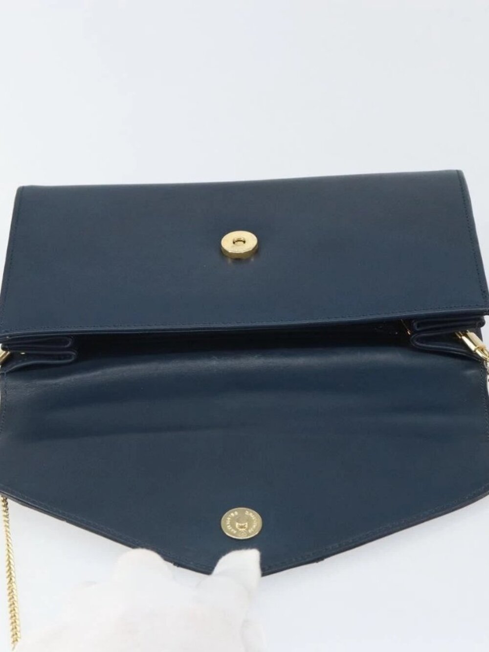 Christian Dior Chain Shoulder Bag Leather Navy Gold Auth BA9389 - Picture 10 of 16